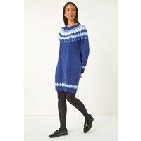 Roman Women's Soft Knit Fairisle Jumper Dress in Blue | Size: 18