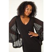 Roman Women's Petite V-Neck Pleat Sleeve Shift Dress in Black | Size: 8