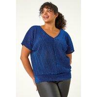 Roman Women's Curve Metallic Plisse Banded Top in Royal | Size: 20