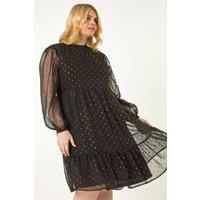 Roman Women's Curve High Neck Metallic Overlay Swing Dress in Gold | Size: 26-28