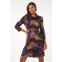Roman Women's Abstract Print Ponte Tab Detail Dress in Purple | Size: 18