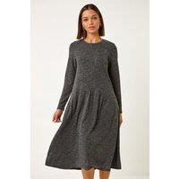 Roman Women's Ribbed Drop Waist Stretch Midi Dress in Grey | Size: 18