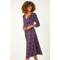 Roman Women's Floral Wrap Front Midi Dress in Purple | Size: 10