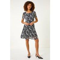 Roman Women's Rose Print Lace Stretch Dress in Black | Size: 18