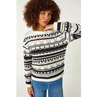 Roman Women's Contrast Pointelle Knit Jumper in Black | Size: 16