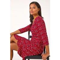 Roman Women's Animal Print V-Neck Ruched Stretch Dress in Red | Size: 18