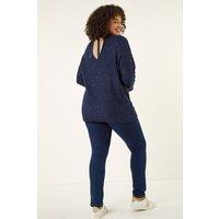Roman Women's Curve Hotfix Longline Knit Jumper in Navy | Size: 30-32