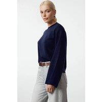 WOVCOR Women's Crew Neck Flared Sleeve Knit Sweater in Navy | Size: Small