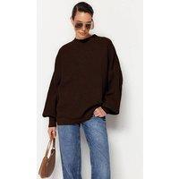 WOVCOR Women's High Neck Oversized Textured Knit Jumper in Brown | Size: Small
