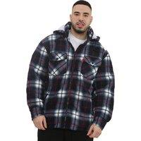 MyShoeStore Men's Padded Fur Lined Winter Shirt Jacket with Detachable Hood in Navy | Size: 3XL