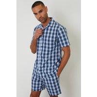Threadbare Men's Check Cotton Short Sleeve Shirt & Shorts Pyjama Set in Blue | Size: Small