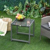 OUTSUNNY Rattan End Table Side Coffee Desk w/ Adjustable Foot Pads for Patio Garden in Grey