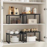 SONGMICS Expandable Cupboard Spice Rack Set of 2 Kitchen Organisers in Black