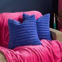 OHS 2 x Faux Fur Thick Rib Cushion Covers in Cobalt | Size: 45 cm x 45 cm