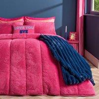 OHS Teddy Fleece 10.5 TOG Coverless Duvet with Pillowcase Bedding Set in Bright Pink | Size: Single