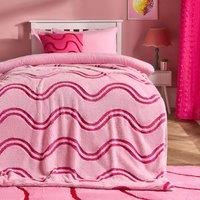 OHS Waves Tufted Teddy Fleece Throw Blanket Soft Bedspread in Pink | Size: 130 cm x160 cm