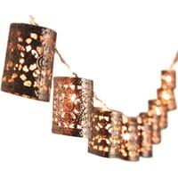 mysmartbuy Copper Finish Moroccan Style String Lights - Battery Powered Metal LED Home Lighting Lanterns - 173cm Long, Each Light H5 x 4cm