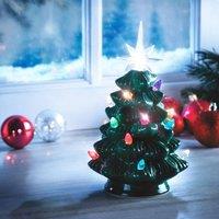 mysmartbuy Ceramic Light Up Christmas Tree Ornaments - Twinkling Festive Xmas Home Decoration - Large in Green