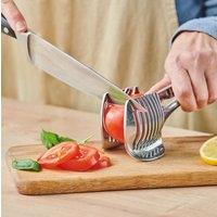 mysmartbuy Perfect Slicer Tool - Aluminium Gripping Tong with Cutting Guide Aid for Slicing Fruit, Vegetables, Boiled Eggs, Meat Joints in Silver