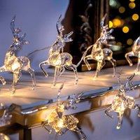 mysmartbuy Set of 10 Acrylic Reindeer String Lights - Battery Powered Stag Design Festive Christmas Xmas Home Fairy Lighting - L1.5m in Clear