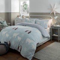Gr8 Home Penguin & Polar Bear Glow In The Dark Fleece Duvet Pillowcase Set in Grey | Size: Double