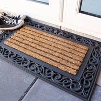 Kukoon Front Door Mat Ornate Iron Style Rubber Dirt Catching Rug in Black | Size: 45 cm x 75 cm