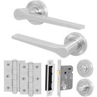 AFIT Satin Door Handle Bathroom Set Satin Nickel Bathroom Lock Hinges in Silver | Size: 150mm x 150mm