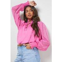 Oasis Women's Tie Neck Ruffle Detail Chiffon Blouse in Desert Rose | Size: 12