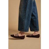 Oasis Women's Madalena Faux Suede Multi MaryJane Ballet Pumps in Chocolate | Size: 6