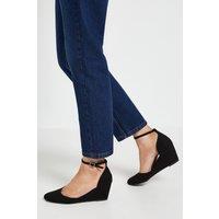 Wallis Women's Wide Fit Nuria Faux Suede Medium Wedge Court Shoes in Natural Black | Size: 7