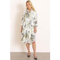Klass. Women's Bold Floral Printed Satin Look Belted Dress in Ivory | Size: 2XL