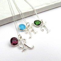 Aye Do Gifts Women's Personalised Initial Birthstone Necklace in Silver | Size: 16 inches