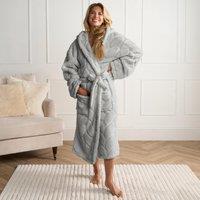 OHS Women's Luxury Fleece Dressing Gown Robe Plush Supersoft Hooded PJ Cosy Loungwear in Light Grey