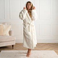 OHS Women's Luxury Fleece Dressing Gown Robe Plush Supersoft Hooded PJ Cosy Loungwear in Cream