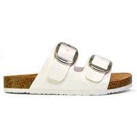 XY London Women's 'Dolly' Slip On Slider Double Buckle Flat Sandals in White | Size: 8