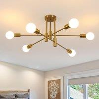 Pheashine Modern Gold 6-Light Ceiling Light, Semi-Flush E27 Fixture, No Bulb 71CM