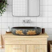 Berkfield Home Countertop Basin Grey & Black Oval 59x40x14 cm Ceramic | Size: 59 x 40 x 14 cm