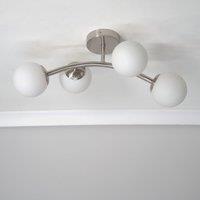 ValueLights Jas 4 Way Ceiling Light with Opal White Frosted Glass Globe Shades in Silver