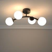 ValueLights Jas 4 Way Ceiling Light with Opal White Frosted Glass Globe Shades in Black