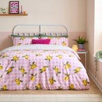 Heya Home Gingham Lemons Reversible Duvet Cover Set in Pink | Size: Super King
