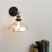 ValueLights Wallace Pair of Industrial Shallow Glass Shade Antique Brass & Black Wall Light in Orange