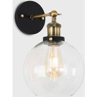ValueLights Sheridan Pair of Industrial Clear Glass Bowl Gold Trim Black Wall Lights & LED Bulbs