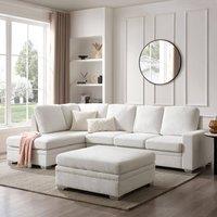Home Detail Alcott Corner Sofa, Left Hand Facing With Footstool in Cream
