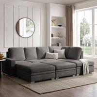 Home Detail Alcott Corner Sofa, Right Hand Facing With Double Footstool in Dark Grey