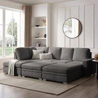 Home Detail Alcott Corner Sofa, Left Hand Facing With Double Footstool in Dark Grey
