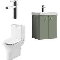 Balterley Wall Hung 2 Door Bathroom Vanity Unit, Tap & Toilet Pack, Green, 479mm in Green