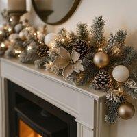 Marco Paul 6ft Artificial Frosted Christmas Garland With Pinecones in Green
