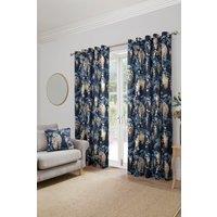 Dreams & Drapes 'Wisteria' Floral Print Pair of Eyelet Curtains in Navy | Size: 229 cm width x 183 cm drop