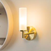 ValueLights Canya Pair of Brushed Gold IP44 Rated Bathroom Frosted Reeded Glass Wall Lights