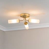 ValueLights Canya 3 Way IP44 Bathroom Frosted Reed Glass Flush Ceiling Light with LED Bulbs in Gold